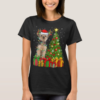 Yorkie Hund Lighting Julafton Träd Santa Hat Yorki T Shirt