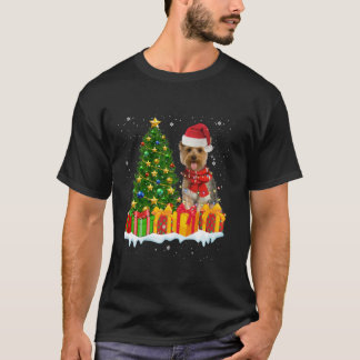 Yorkie Hund Lighting Julafton Träd Santa Hat Yorki T Shirt