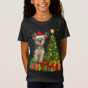 Yorkie Hund Lighting Julafton Träd Santa Hat Yorki T Shirt