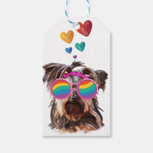 Yorkie Hund med hjärtans Alla hjärtans dag Presentetikett