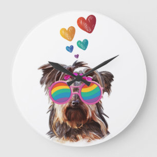 Yorkie Hund med hjärtans Alla hjärtans dag Stor Klocka