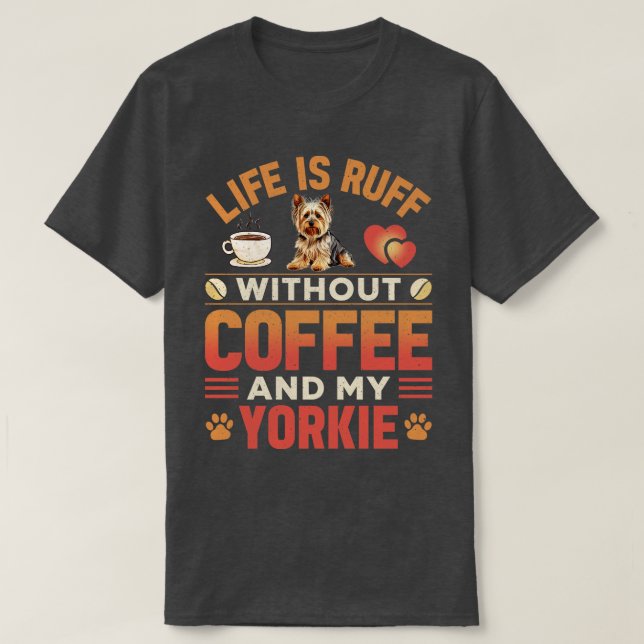 Yorkie Hund och kaffe T Shirt (Design framsida)