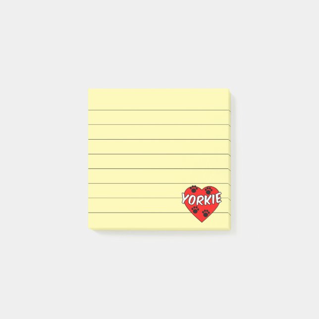 Yorkie Hund och Red Heart Led 3x3 Post-it Block (Framsida)