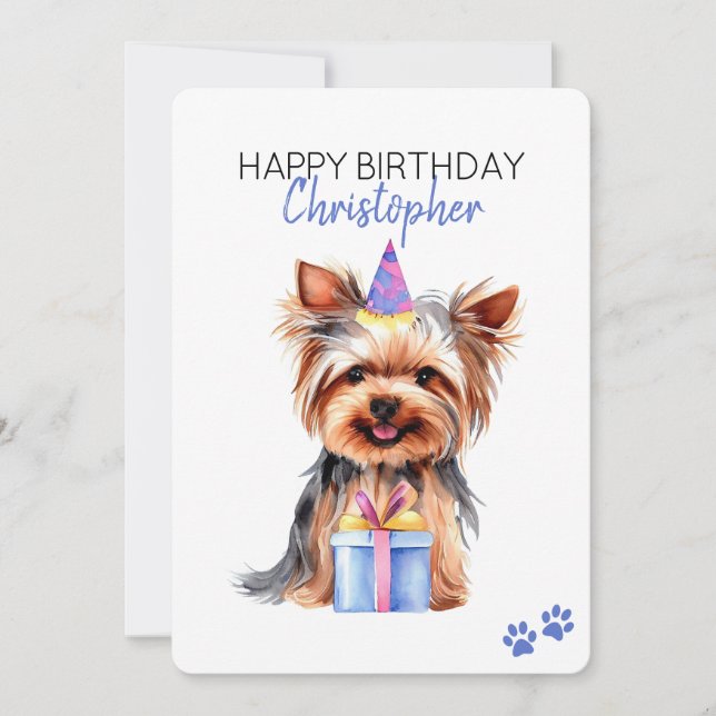 Yorkie Hund Personlig Grattis på födelsedagen Flat Kort (Framsida)