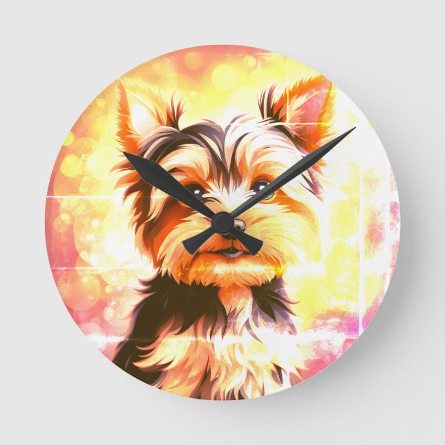 Yorkie, Hund, Pet Rund Klocka (Framsida)