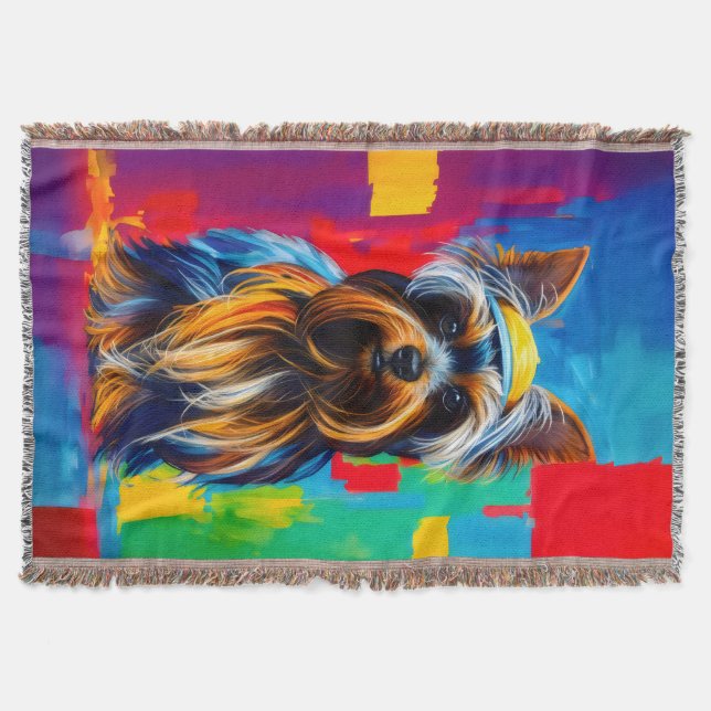 Yorkie Hund Pop Art Filt (Framsidan)