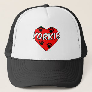 Yorkie Hund Tass avtryck och Red Heart Keps