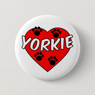 Yorkie Hund Tass avtryck och Red Heart Knapp