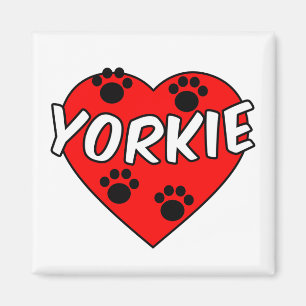 Yorkie Hund Tass avtryck och Red Heart Magnet