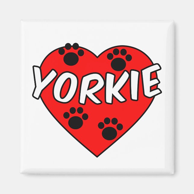 Yorkie Hund Tass avtryck och Red Heart Magnet (Framsidan)
