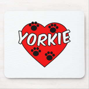 Yorkie Hund Tass avtryck och Red Heart Musmatta
