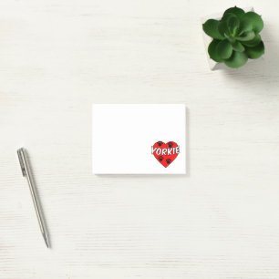 Yorkie Hund Tass avtryck och Red Heart Post-it Block