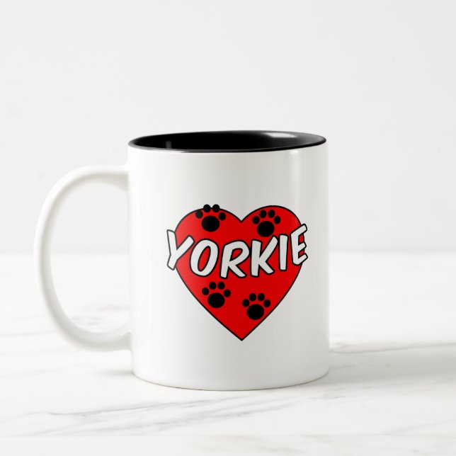 Yorkie Hund Tass avtryck och Red Heart Två-Tonad Mugg (Vänster)