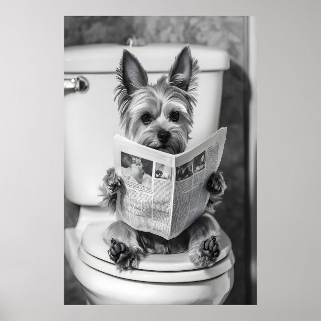 Yorkie Hund Tidningskonst, Rolig Badrumstryck Poster (Framsidan)