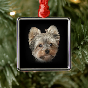 Yorkie Hund Trådlösa Charger Julgransprydnad Metall
