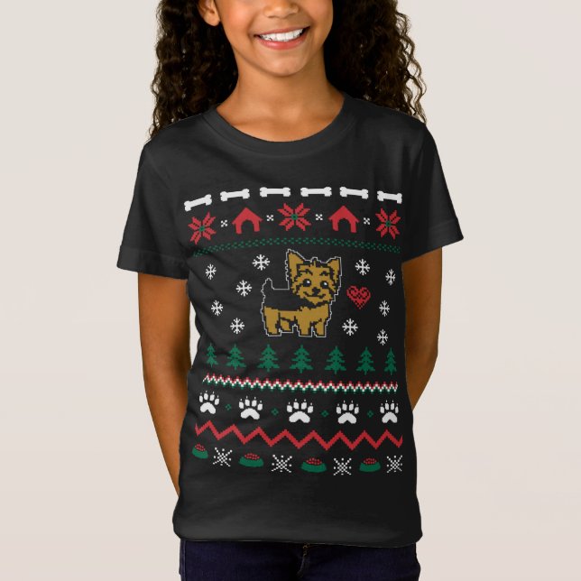 Yorkie Hund Ugly jul Sweater Julafton T Shirt (Framsida)