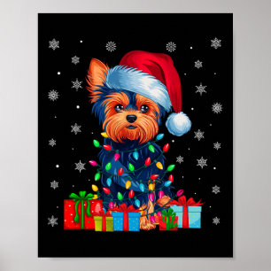 Yorkie Hund Ugly Julafton Ljus Santa Hat Yorkie Hu Poster