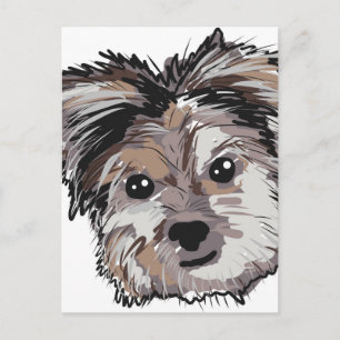 Yorkie Hund Valp Ansikte Sketch Vykort