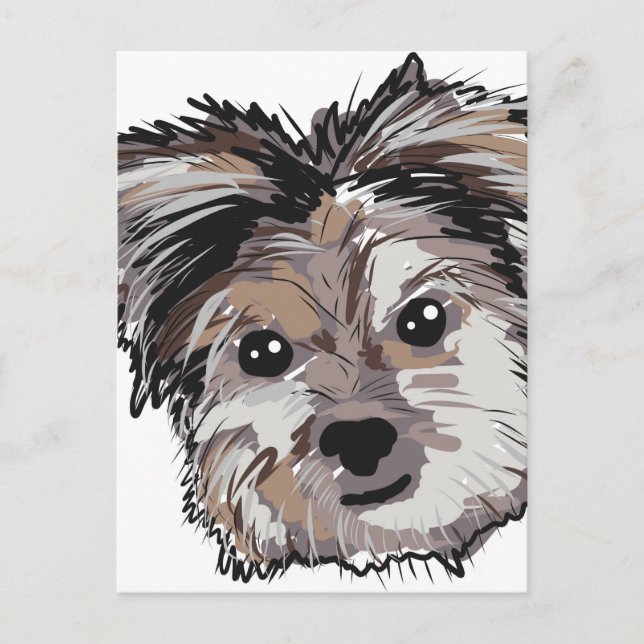 Yorkie Hund Valp Ansikte Sketch Vykort (Framsida)