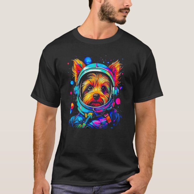 Yorkie Hund Yorkshire Terrier Astronaut in Space T Shirt (Framsida)