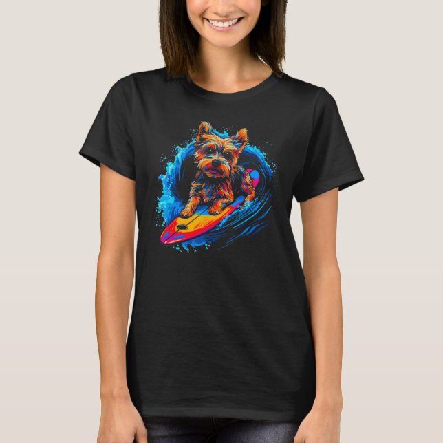 Yorkie Hund Yorkshire Terrier Surfing 1 T Shirt (Framsida)