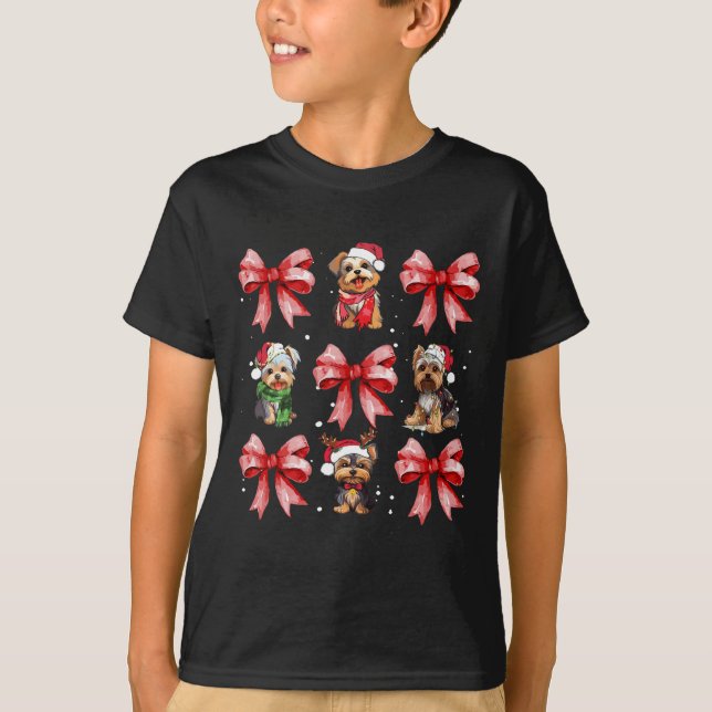 Yorkie Hundar Cute Coquette Bow Julpett T Shirt (Framsida)