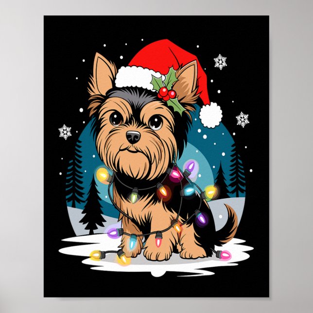 Yorkie Hundar Träd jul Sötare Julafton Pet Animal Poster (Framsidan)