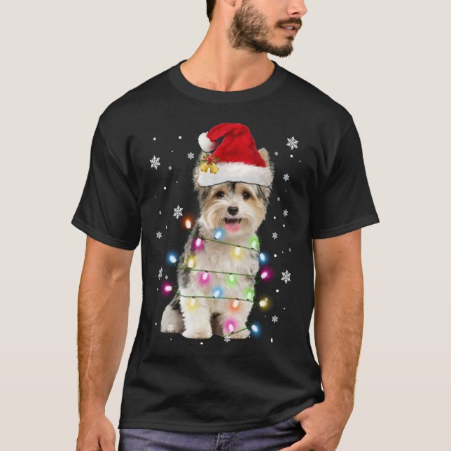 Yorkie Hundar Träd jul Sötare Julafton Pet Animal T Shirt (Framsida)