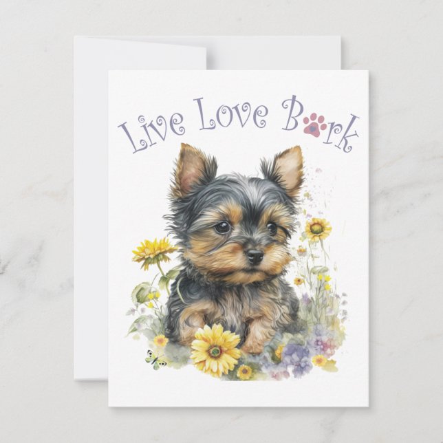 Yorkie Hundmamma Blommig Anteckningskort (Framsida)