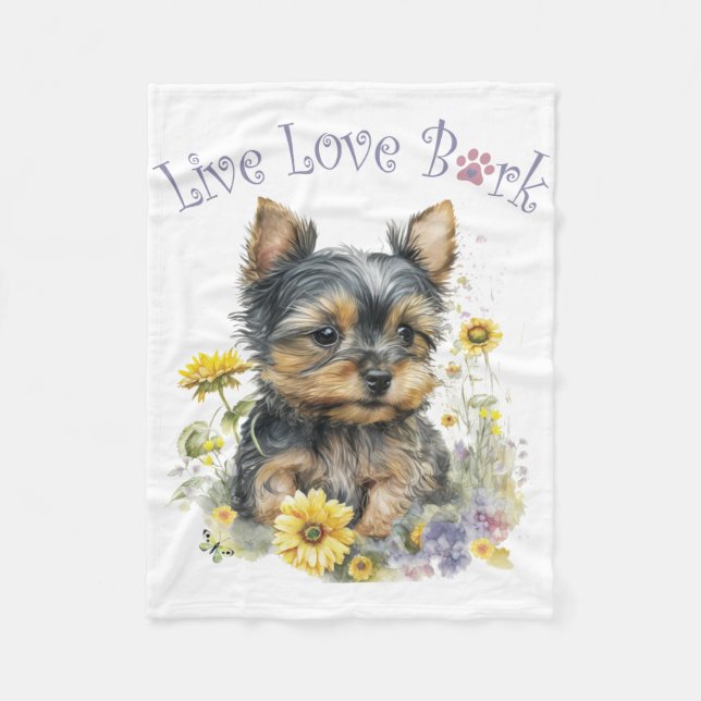 Yorkie Hundmamma Blommig Fleecefilt (Framsidan)