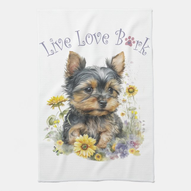 Yorkie Hundmamma Blommig Kökshandduk (Vertikal)