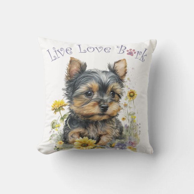 Yorkie Hundmamma Blommig Kudde (Framsida)