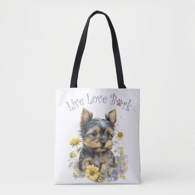 Yorkie Hundmamma Blommig Tygkasse (Framsida)