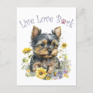 Yorkie Hundmamma Blommig Vykort