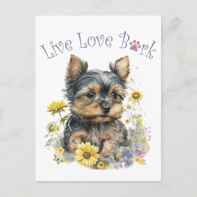Yorkie Hundmamma Blommig Vykort (Framsida)