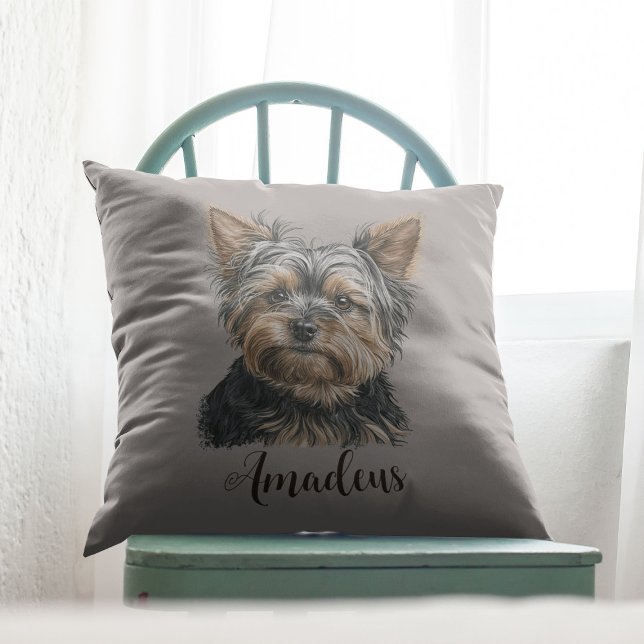Yorkie Illustration Hund Mamma Gift Anpassade Kudde (Skapare uppladdad)