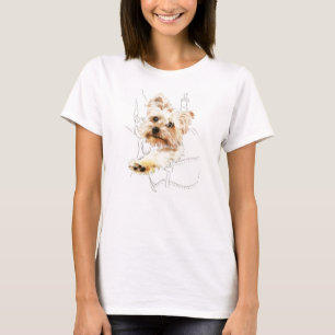Yorkie in Backpack - Färg Teckning T-Shirt