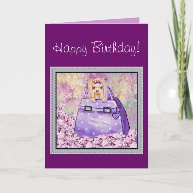 Yorkie in Lilacs Birthday Card Kort (Framsida)