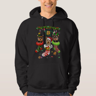 Yorkie in Socks jul Santa Hat Julafton Ljus Do Hoodie