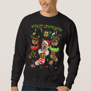 Yorkie in Socks jul Santa Hat Julafton Ljus Do Lång Ärmad Tröja