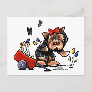 Yorkie in the Garden Vykort