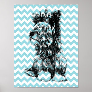 Yorkie Jewels Krona Puppy Hund Blue White Chevron Poster