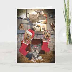 Yorkie Jul Fireplace Cards Helgkort