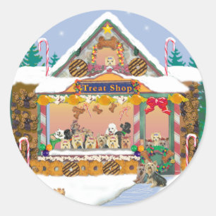 Yorkie jul Gingertea House Runt Klistermärke