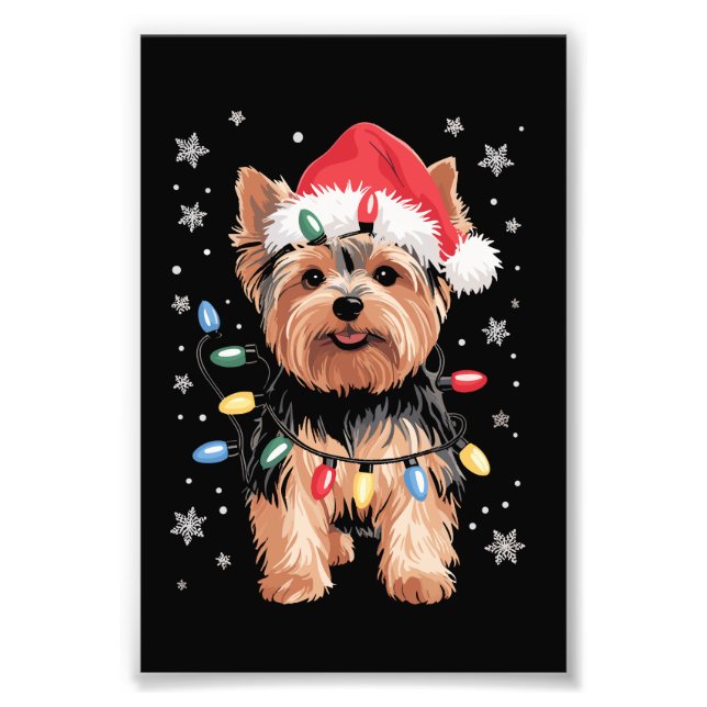Yorkie jul Hund Long Julafton Gift Fototryck (Framsidan)