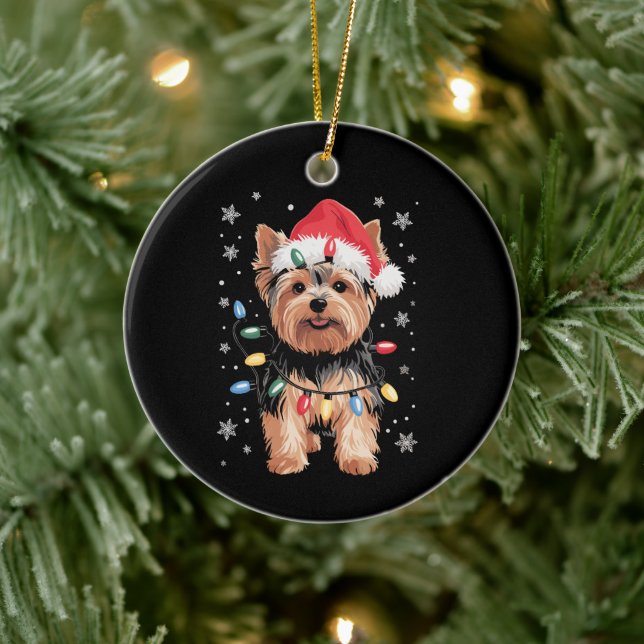 Yorkie jul Hund Long Julafton Gift Julgransprydnad Keramik (Träd)