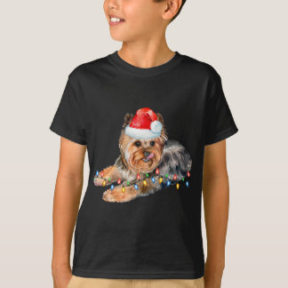 Yorkie jul Light Puppy Hund Funny Julafton T Shirt