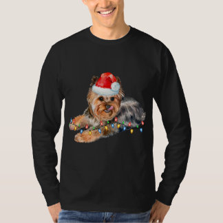Yorkie jul Light Puppy Hund Funny Julafton T Shirt