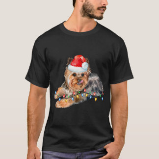 Yorkie jul Light Puppy Hund Funny Julafton T Shirt