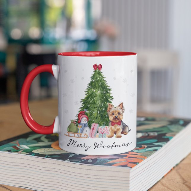 Yorkie jul Mugg Merry Woofmas Rolig hund älskare (Personalized Dog Lover Mug - Perfect Holiday Gift. Merry Woofmas Mug. Yorkie Christmas Mug)